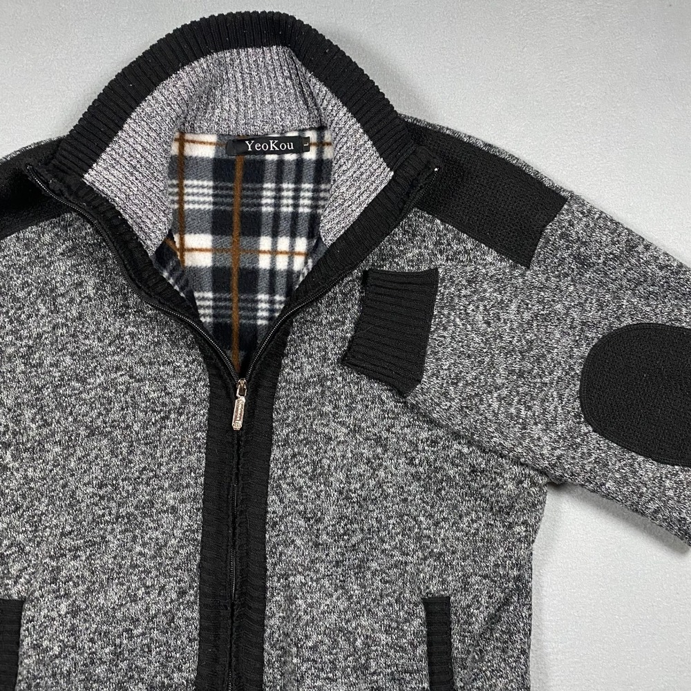 YeoKou Mens Cashmere Wool Blend Full Zip Fleece Lined Cardigan Sweater Large‎